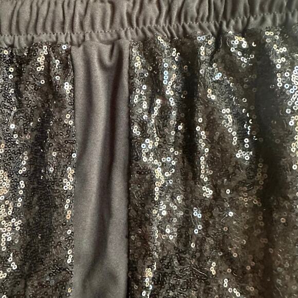 Black Sequin 2XL Joggers Drawstring Elastic Stretch Waist Cuffed Ankle Pant - Picture 5 of 5